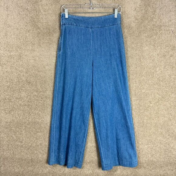 Free People Crop Jeans Womens 2 XS Mid Indigo High Rise Wide Leg Denim Pants - Picture 2 of 13
